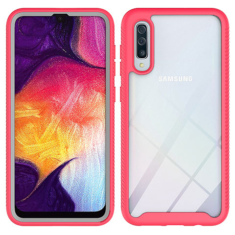 Coque Rebord Contour Silicone et Vitre Transparente Housse Etui 360 Degres ZJ1 pour Samsung Galaxy A50 Rose Rouge