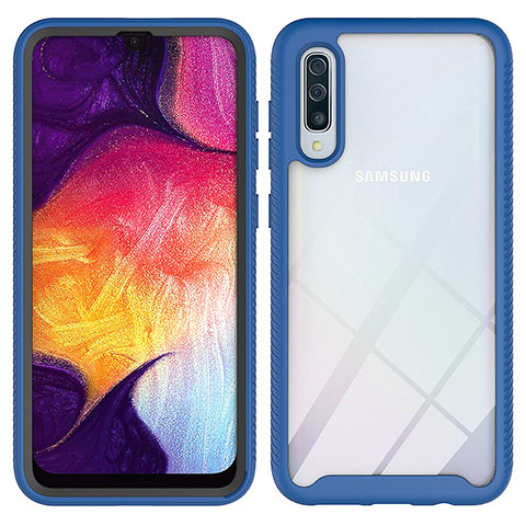 Coque Rebord Contour Silicone et Vitre Transparente Housse Etui 360 Degres ZJ1 pour Samsung Galaxy A50S Bleu