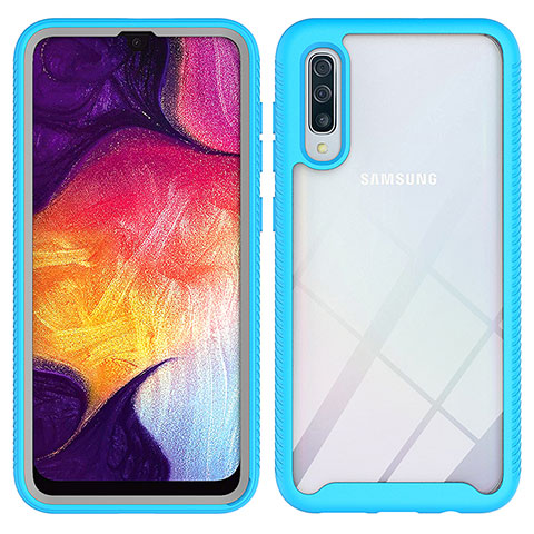 Coque Rebord Contour Silicone et Vitre Transparente Housse Etui 360 Degres ZJ1 pour Samsung Galaxy A50S Bleu Ciel