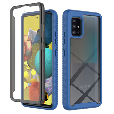 Coque Rebord Contour Silicone et Vitre Transparente Housse Etui 360 Degres ZJ1 pour Samsung Galaxy A51 4G Bleu