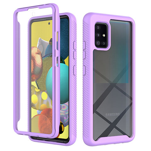 Coque Rebord Contour Silicone et Vitre Transparente Housse Etui 360 Degres ZJ1 pour Samsung Galaxy A51 4G Violet Clair