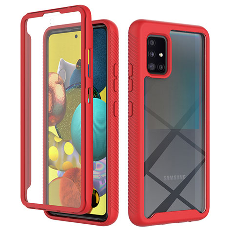 Coque Rebord Contour Silicone et Vitre Transparente Housse Etui 360 Degres ZJ1 pour Samsung Galaxy A51 5G Rouge