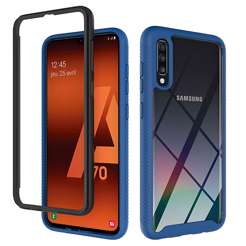 Coque Rebord Contour Silicone et Vitre Transparente Housse Etui 360 Degres ZJ1 pour Samsung Galaxy A70 Bleu