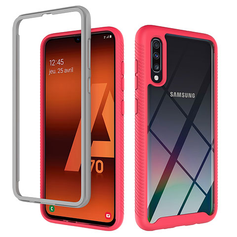 Coque Rebord Contour Silicone et Vitre Transparente Housse Etui 360 Degres ZJ1 pour Samsung Galaxy A70 Rose Rouge