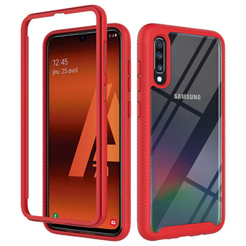 Coque Rebord Contour Silicone et Vitre Transparente Housse Etui 360 Degres ZJ1 pour Samsung Galaxy A70 Rouge