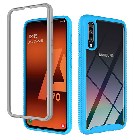 Coque Rebord Contour Silicone et Vitre Transparente Housse Etui 360 Degres ZJ1 pour Samsung Galaxy A70S Bleu Ciel