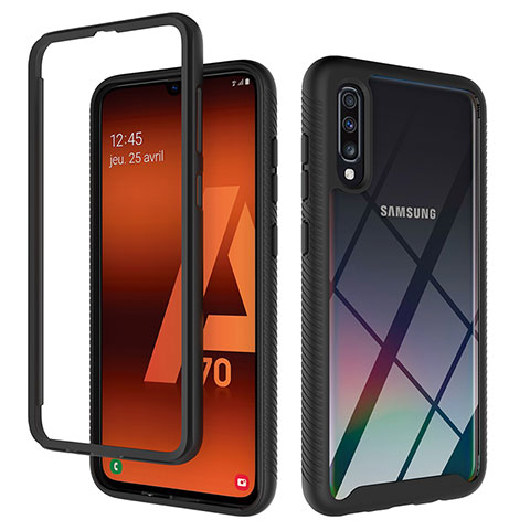 Coque Rebord Contour Silicone et Vitre Transparente Housse Etui 360 Degres ZJ1 pour Samsung Galaxy A70S Noir