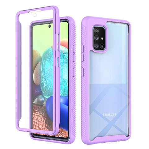 Coque Rebord Contour Silicone et Vitre Transparente Housse Etui 360 Degres ZJ1 pour Samsung Galaxy A71 4G A715 Violet Clair