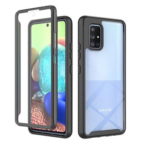 Coque Rebord Contour Silicone et Vitre Transparente Housse Etui 360 Degres ZJ1 pour Samsung Galaxy A71 5G Noir