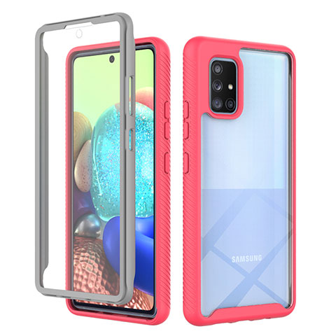 Coque Rebord Contour Silicone et Vitre Transparente Housse Etui 360 Degres ZJ1 pour Samsung Galaxy A71 5G Rose Rouge