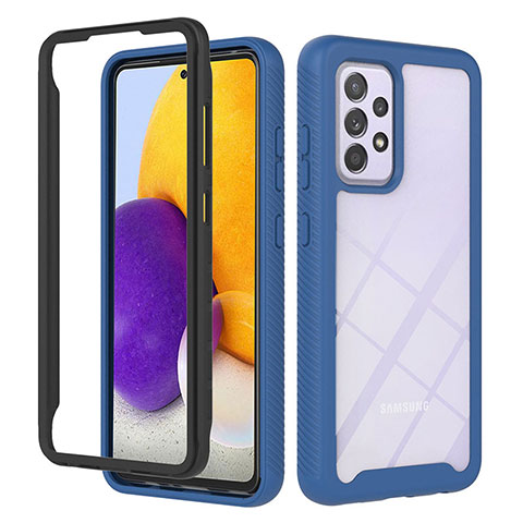 Coque Rebord Contour Silicone et Vitre Transparente Housse Etui 360 Degres ZJ1 pour Samsung Galaxy A72 5G Bleu