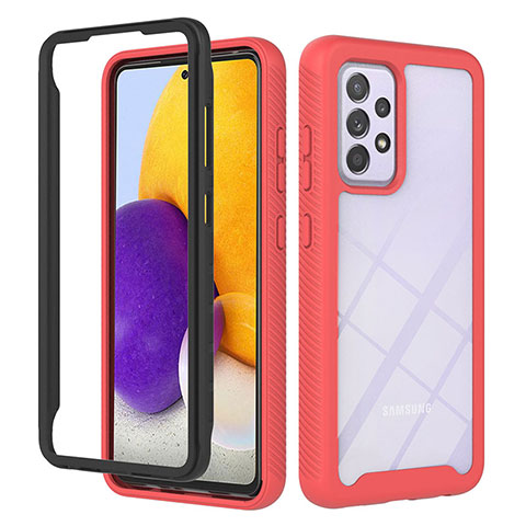 Coque Rebord Contour Silicone et Vitre Transparente Housse Etui 360 Degres ZJ1 pour Samsung Galaxy A72 5G Rouge