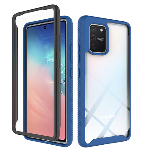 Coque Rebord Contour Silicone et Vitre Transparente Housse Etui 360 Degres ZJ1 pour Samsung Galaxy A91 Bleu