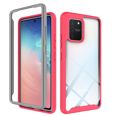 Coque Rebord Contour Silicone et Vitre Transparente Housse Etui 360 Degres ZJ1 pour Samsung Galaxy A91 Rose Rouge