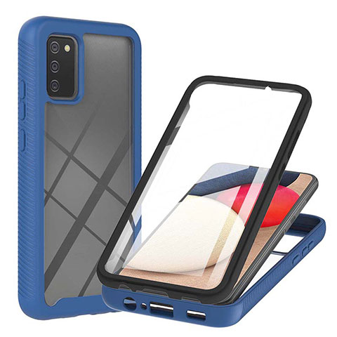 Coque Rebord Contour Silicone et Vitre Transparente Housse Etui 360 Degres ZJ1 pour Samsung Galaxy F02S SM-E025F Bleu