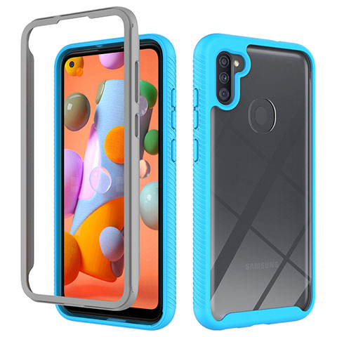 Coque Rebord Contour Silicone et Vitre Transparente Housse Etui 360 Degres ZJ1 pour Samsung Galaxy M11 Bleu Ciel