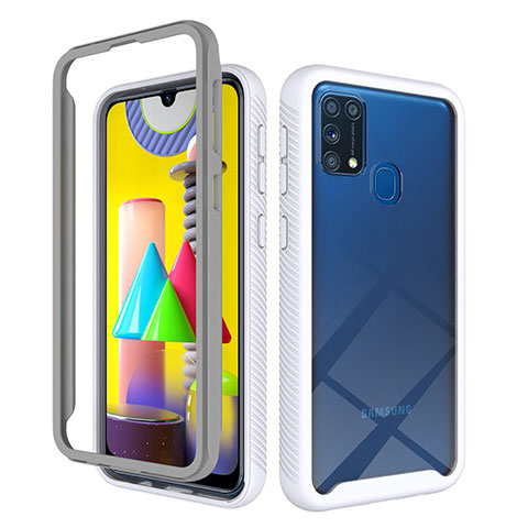 Coque Rebord Contour Silicone et Vitre Transparente Housse Etui 360 Degres ZJ1 pour Samsung Galaxy M31 Prime Edition Blanc