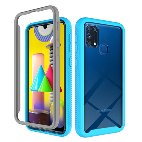 Coque Rebord Contour Silicone et Vitre Transparente Housse Etui 360 Degres ZJ1 pour Samsung Galaxy M31 Prime Edition Bleu Ciel