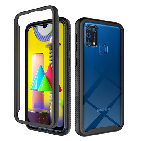 Coque Rebord Contour Silicone et Vitre Transparente Housse Etui 360 Degres ZJ1 pour Samsung Galaxy M31 Prime Edition Noir