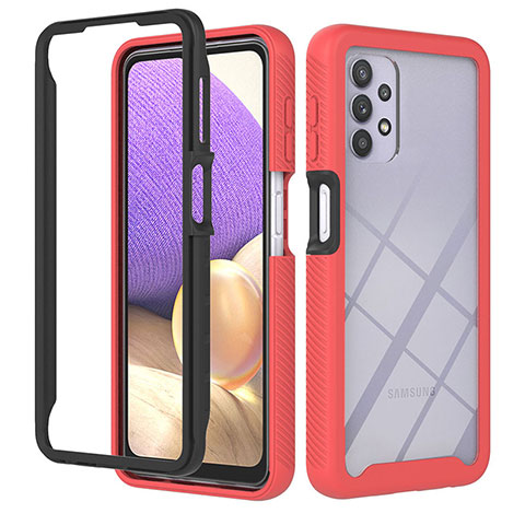 Coque Rebord Contour Silicone et Vitre Transparente Housse Etui 360 Degres ZJ1 pour Samsung Galaxy M32 5G Rouge