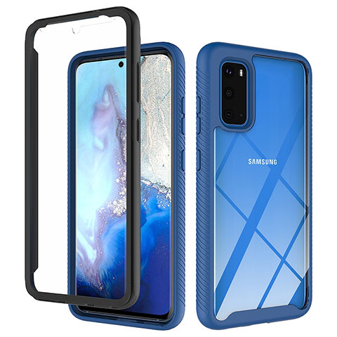 Coque Rebord Contour Silicone et Vitre Transparente Housse Etui 360 Degres ZJ1 pour Samsung Galaxy S20 5G Bleu