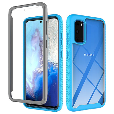 Coque Rebord Contour Silicone et Vitre Transparente Housse Etui 360 Degres ZJ1 pour Samsung Galaxy S20 5G Bleu Ciel