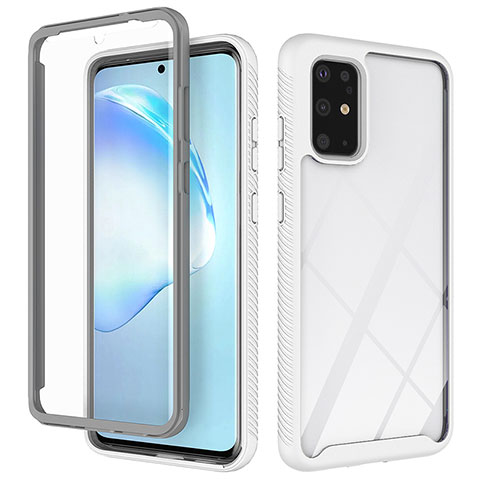 Coque Rebord Contour Silicone et Vitre Transparente Housse Etui 360 Degres ZJ1 pour Samsung Galaxy S20 Plus 5G Blanc