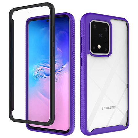 Coque Rebord Contour Silicone et Vitre Transparente Housse Etui 360 Degres ZJ1 pour Samsung Galaxy S20 Ultra 5G Violet Clair