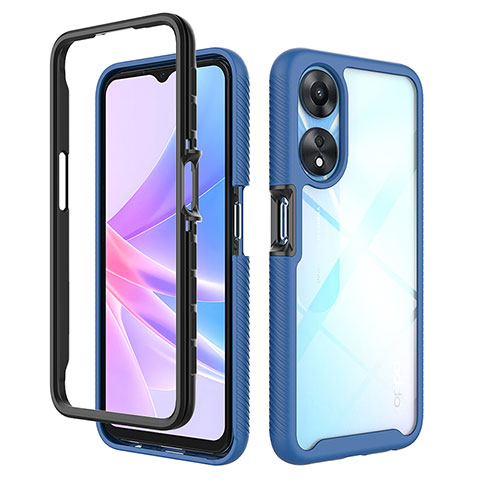 Coque Rebord Contour Silicone et Vitre Transparente Housse Etui 360 Degres ZJ2 pour Oppo A58 5G Bleu