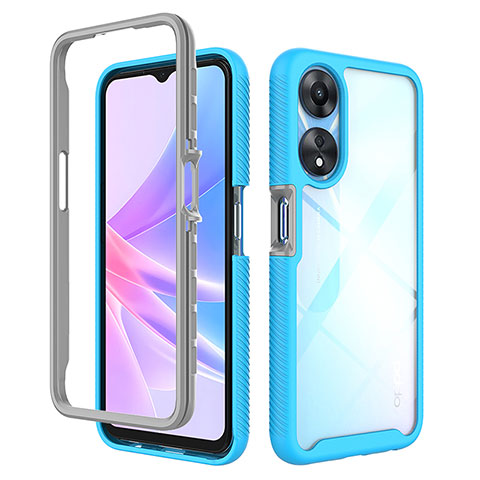 Coque Rebord Contour Silicone et Vitre Transparente Housse Etui 360 Degres ZJ2 pour Oppo A58 5G Bleu Ciel