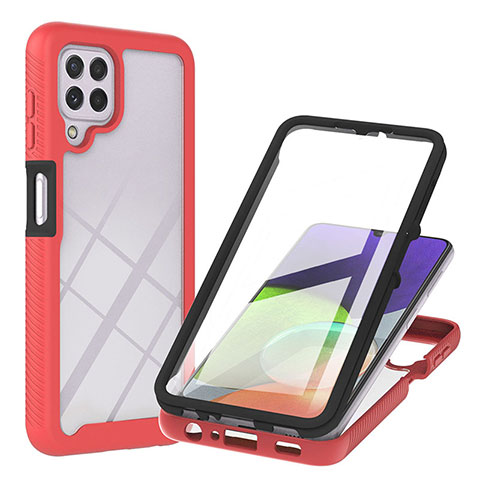 Coque Rebord Contour Silicone et Vitre Transparente Housse Etui 360 Degres ZJ2 pour Samsung Galaxy A22 4G Rouge