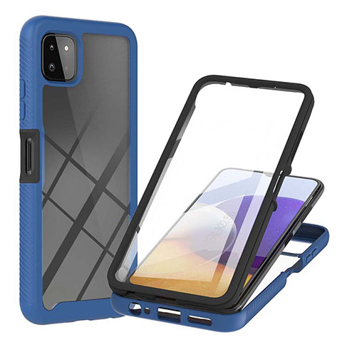 Coque Rebord Contour Silicone et Vitre Transparente Housse Etui 360 Degres ZJ2 pour Samsung Galaxy A22 5G Bleu