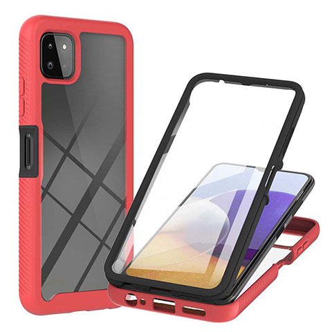 Coque Rebord Contour Silicone et Vitre Transparente Housse Etui 360 Degres ZJ2 pour Samsung Galaxy A22 5G Rouge