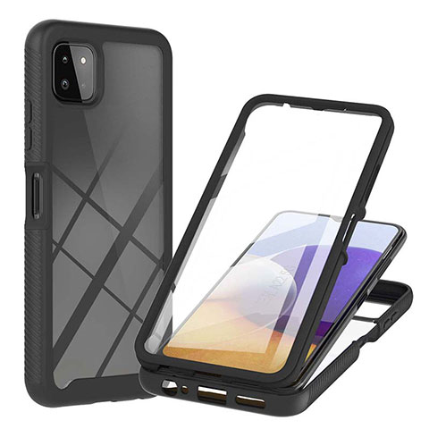 Coque Rebord Contour Silicone et Vitre Transparente Housse Etui 360 Degres ZJ2 pour Samsung Galaxy A22s 5G Noir