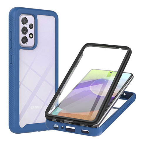 Coque Rebord Contour Silicone et Vitre Transparente Housse Etui 360 Degres ZJ2 pour Samsung Galaxy A52 4G Bleu