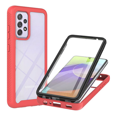 Coque Rebord Contour Silicone et Vitre Transparente Housse Etui 360 Degres ZJ2 pour Samsung Galaxy A52 5G Rouge