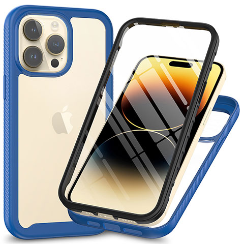 Coque Rebord Contour Silicone et Vitre Transparente Housse Etui 360 Degres ZJ3 pour Apple iPhone 13 Pro Max Bleu