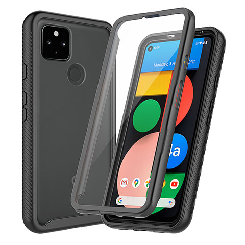 Coque Rebord Contour Silicone et Vitre Transparente Housse Etui 360 Degres ZJ3 pour Google Pixel 4a 5G Noir