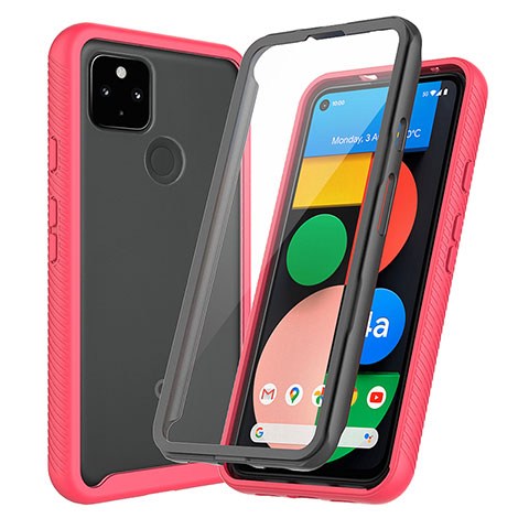 Coque Rebord Contour Silicone et Vitre Transparente Housse Etui 360 Degres ZJ3 pour Google Pixel 4a 5G Rouge