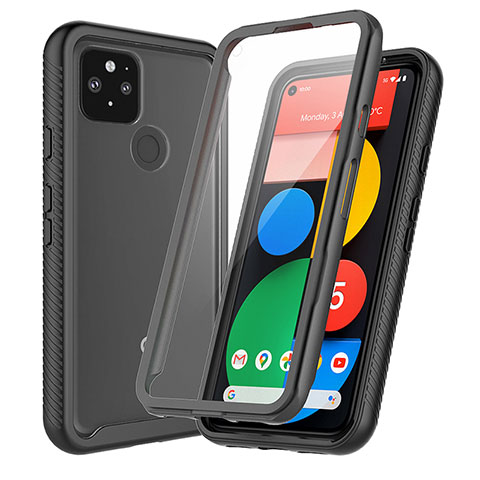 Coque Rebord Contour Silicone et Vitre Transparente Housse Etui 360 Degres ZJ3 pour Google Pixel 5 Noir