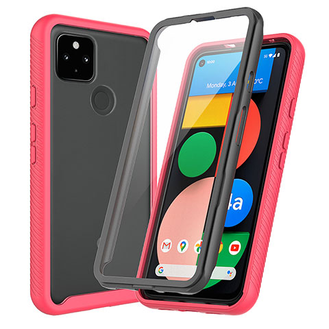 Coque Rebord Contour Silicone et Vitre Transparente Housse Etui 360 Degres ZJ3 pour Google Pixel 5a 5G Rouge