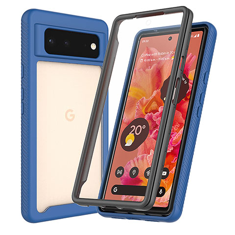 Coque Rebord Contour Silicone et Vitre Transparente Housse Etui 360 Degres ZJ3 pour Google Pixel 6 5G Bleu