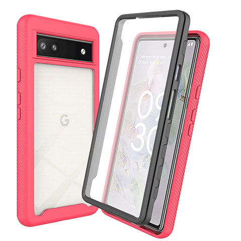 Coque Rebord Contour Silicone et Vitre Transparente Housse Etui 360 Degres ZJ3 pour Google Pixel 6a 5G Rose Rouge