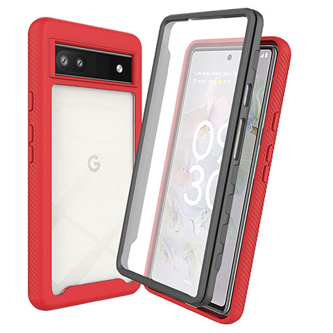 Coque Rebord Contour Silicone et Vitre Transparente Housse Etui 360 Degres ZJ3 pour Google Pixel 6a 5G Rouge