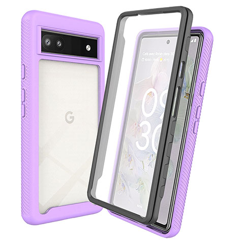 Coque Rebord Contour Silicone et Vitre Transparente Housse Etui 360 Degres ZJ3 pour Google Pixel 6a 5G Violet