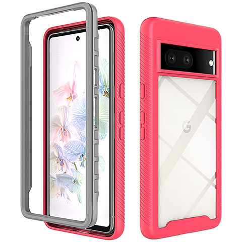 Coque Rebord Contour Silicone et Vitre Transparente Housse Etui 360 Degres ZJ3 pour Google Pixel 7 5G Rose Rouge