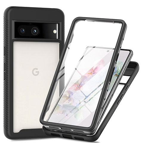 Coque Rebord Contour Silicone et Vitre Transparente Housse Etui 360 Degres ZJ3 pour Google Pixel 7a 5G Noir