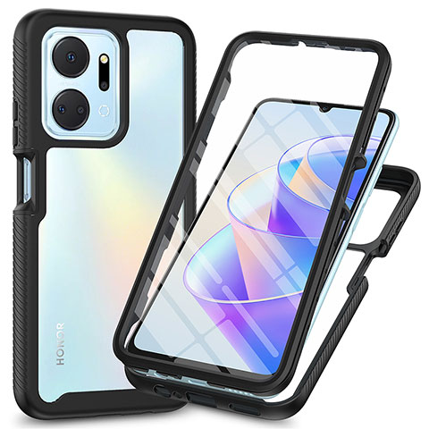 Coque Rebord Contour Silicone et Vitre Transparente Housse Etui 360 Degres ZJ3 pour Huawei Honor X7a Noir