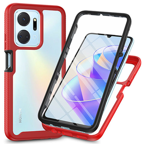 Coque Rebord Contour Silicone et Vitre Transparente Housse Etui 360 Degres ZJ3 pour Huawei Honor X7a Rouge