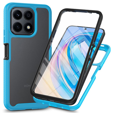 Coque Rebord Contour Silicone et Vitre Transparente Housse Etui 360 Degres ZJ3 pour Huawei Honor X8a 4G Bleu Ciel